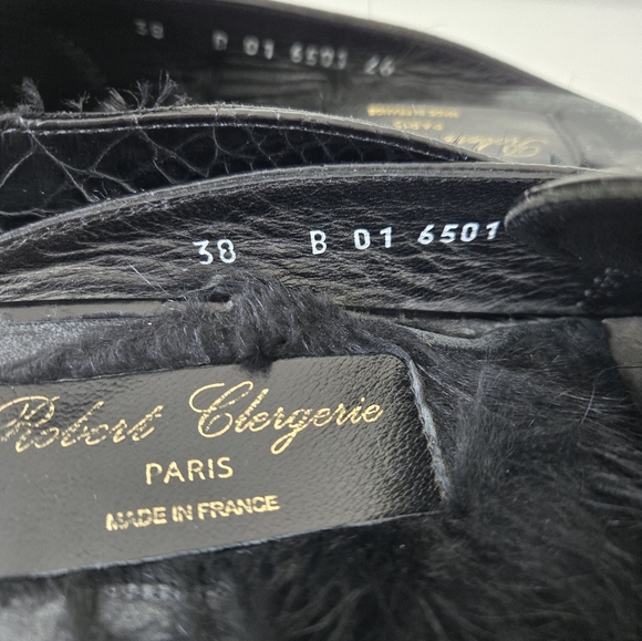 Robert Clergerie Alice Croc Embossed Leather Fur Lined Mules Flats Size 38 - Picture 15 of 16